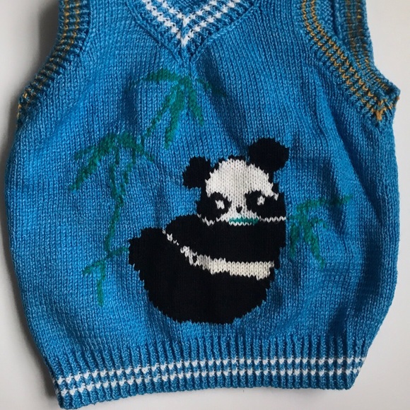 Vintage Hand-knit Panda Sweater Vest in Blue - Picture 3 of 3